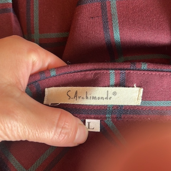 S.Archimonde Burgundy/Blue Flannel Button Up Shirt Size L - Picture 10 of 15